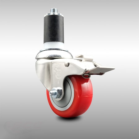 Service Caster 3 Inch 316SS Red Poly Swivel 1-1/2 Inch Expanding Stem Caster Lock Brake SCC SCC-SS316TTLEX20S314-PPUB-RED-112